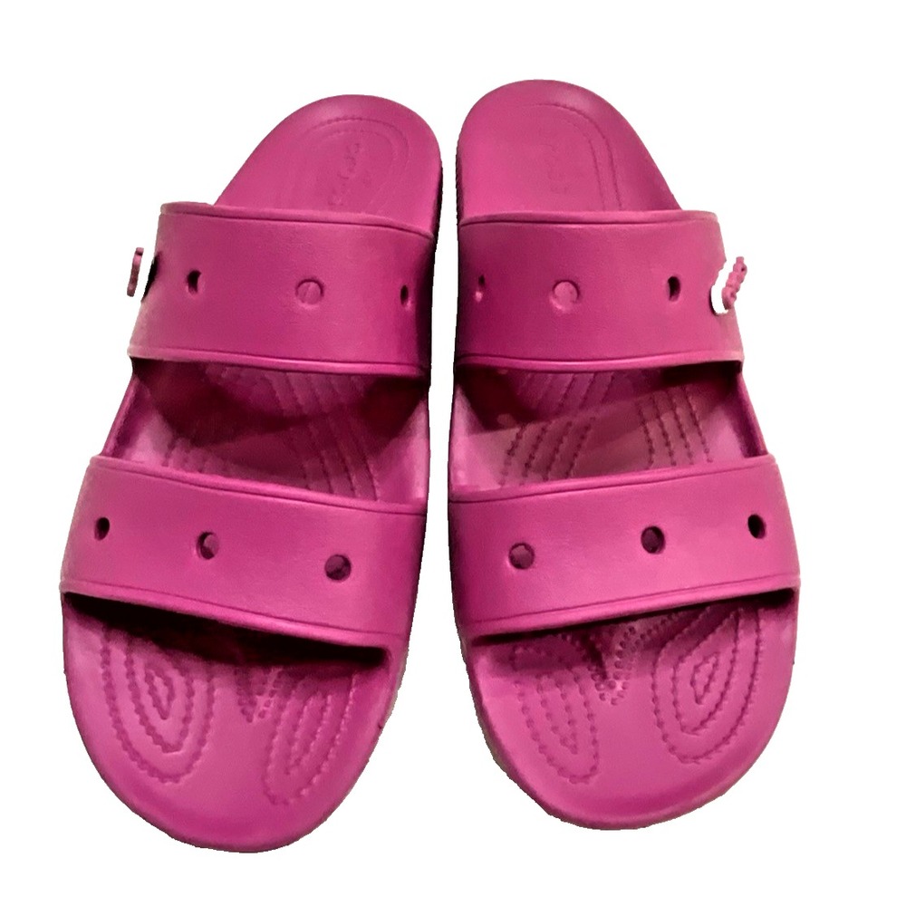 Crocs Classic Slides Sandals Magenta Double Strap Slip On 206761-6SV Men Size 13